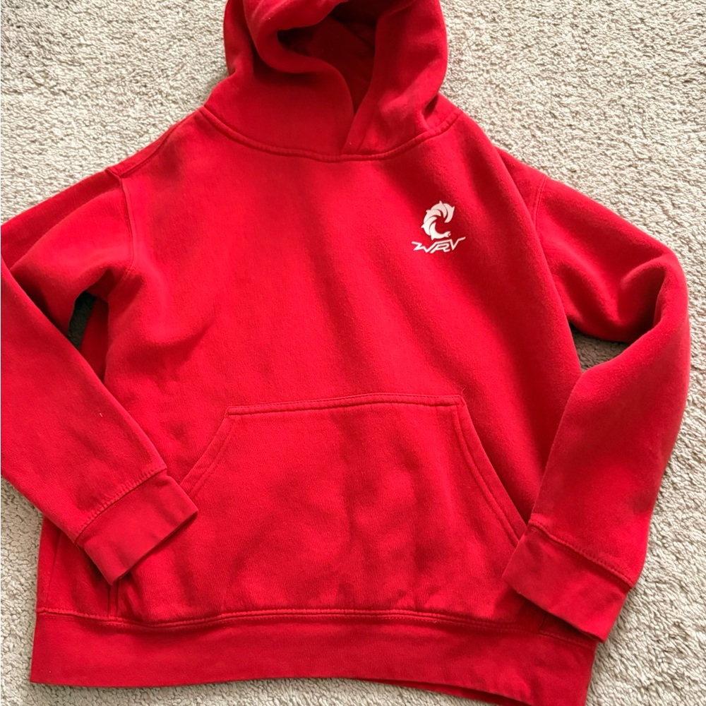 Red Kids Hoodie Sweatshirt with White Logo-youth large